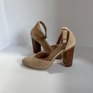 Soludos Collette Suede Block Heel Womens 7.5 Ankle Strap Tan